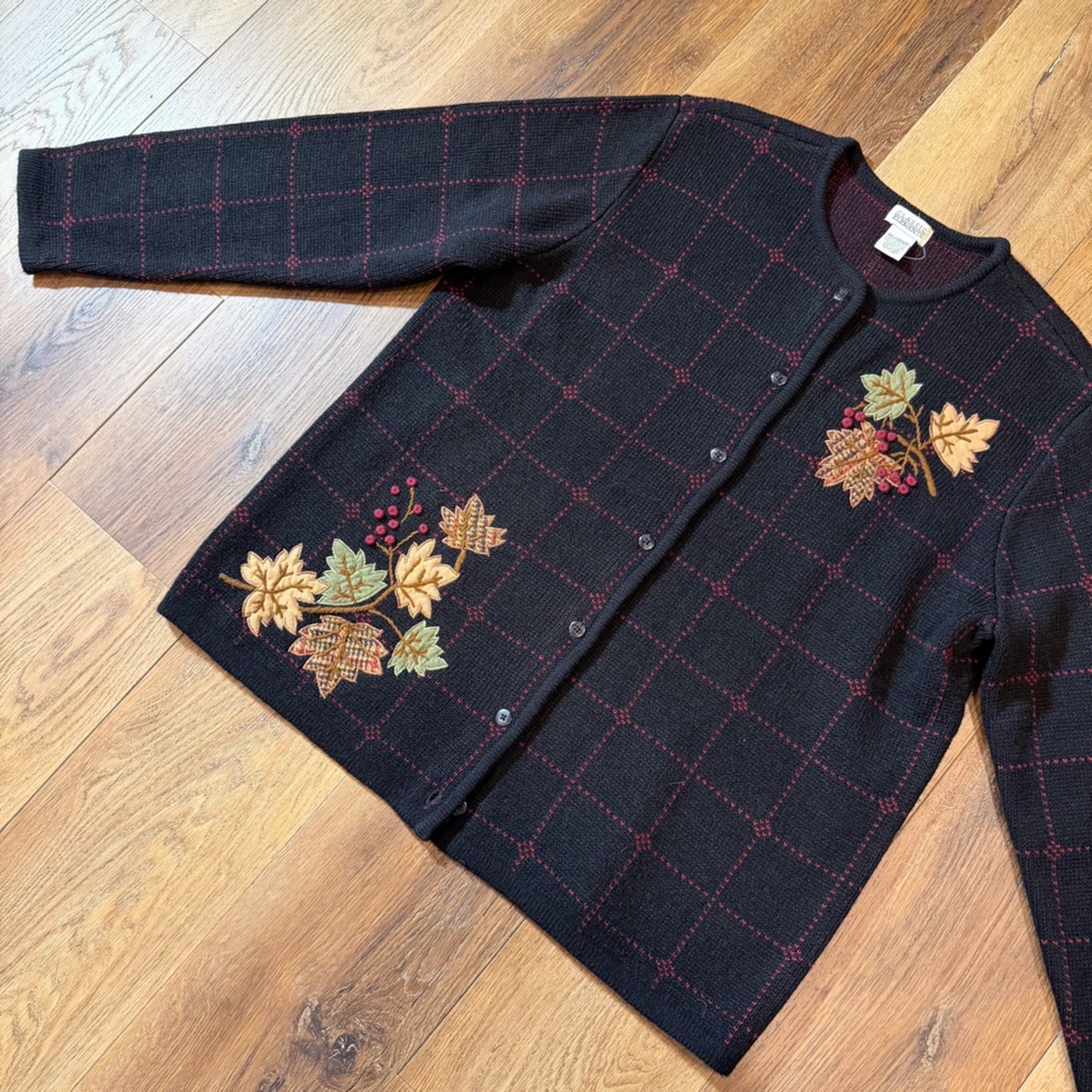 Vintage 90’s Y2K Fall Leaf Sweater Vintage Cardigan Fall Leaf Cardigan Sweater